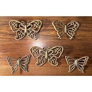 Vintage Dart Butterfly 7587 Gold Wall Art Decor Set of 5